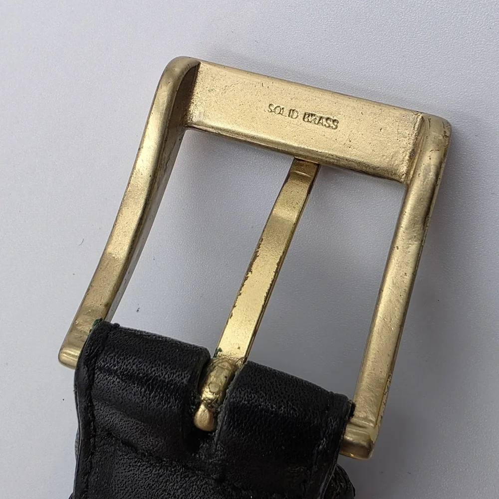 Mens Genuine Leather Belt Black Solid Brass‎ Buckle Size 46 115 USA Made